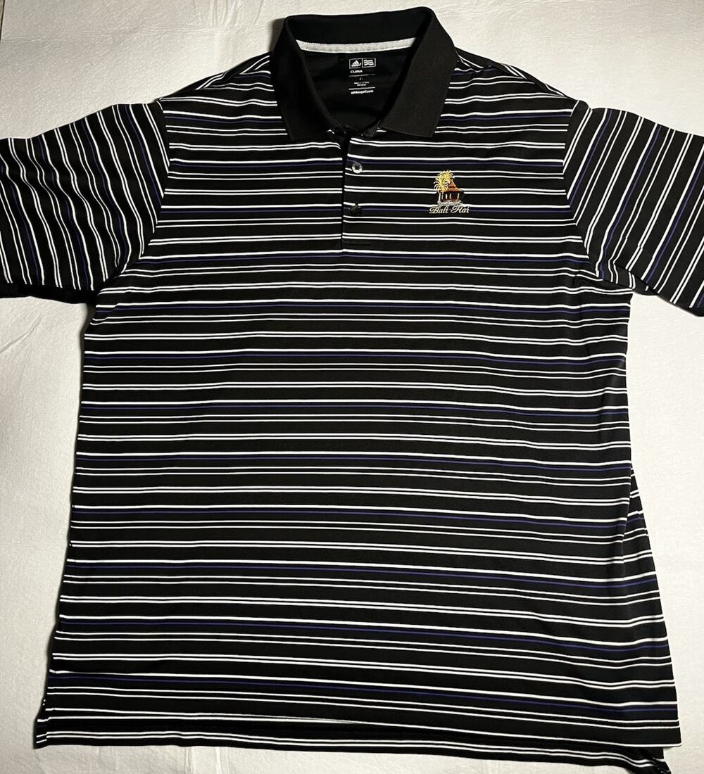 Adidas ClimaCool Golf Polo Shirt XL Black Striped Bali Hai Embroidered Logo